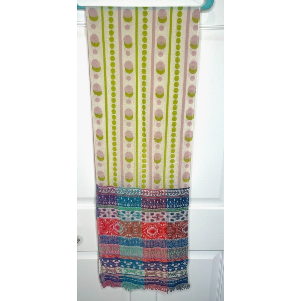 Sundance Lightweight 100% Wool Jacquard Scarf Sz 74x13 Multicolor Sheer Boho